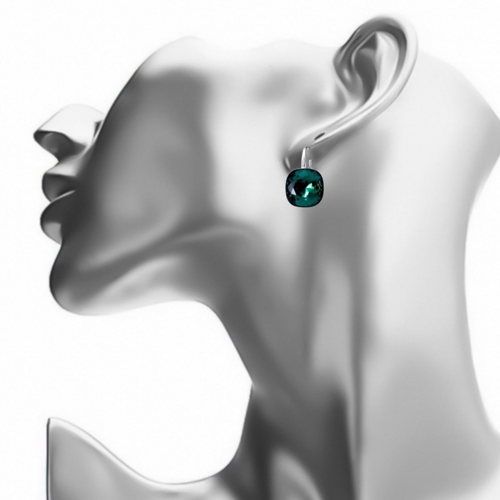 Green Austrian Crystal Lever Back Earrings - Picture 7 of 8